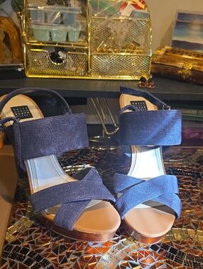 White House Black Market Navy Blue Crisscross Platform Heels